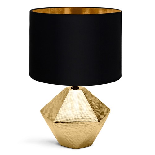 Keramisk Bordlampe E14 - Sort Lampeskærm & Guld Base