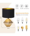Keramisk Bordlampe E14 - Sort Lampeskærm & Guld Base