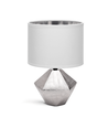 Keramik Bordlampe E14, 14cm, Hvid Lampeskærm, Sølv Base