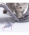 Kattelegetøj - Grå & Pink med Blå Detaljer, Længde 11cm