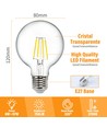 LED Filament G80, E27, 6W, 2700K, Klar
