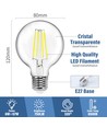 LED Filament pære G80 E27 6W - 6500K Klar