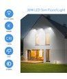 LED Slim Projektør Hvid, 30W, 6500K, Støbt Aluminium