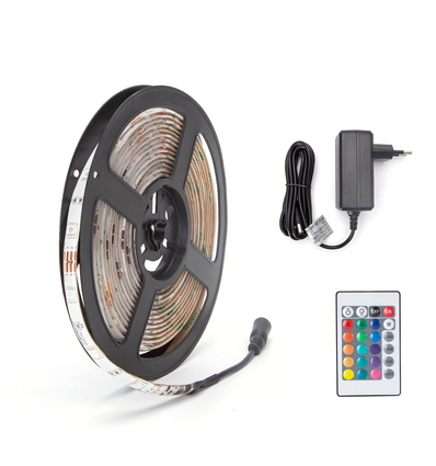 LED RGB strip, 5M - Med 24-Knappers Fjernbetjening