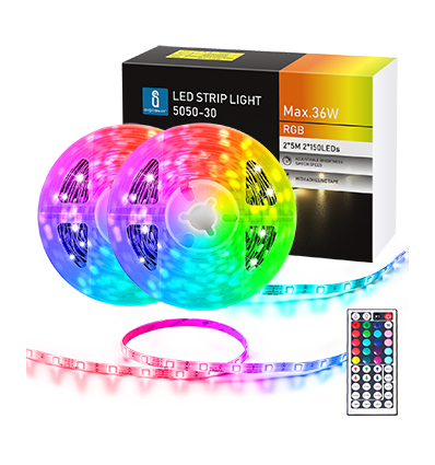 LED RGB Strip Lys 2x5m 5050-30 Gruppekontrol 44-Knap Controller