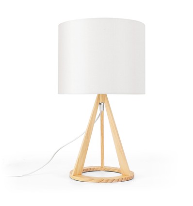 Træ Bordlampe E27 - Hvid Lampeskærm med Brun Base, 21cm