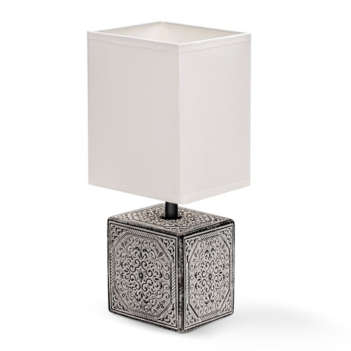 Keramik Bordlampe E14-18 - Hvid Lampeskærm, Hvid & Sort Base