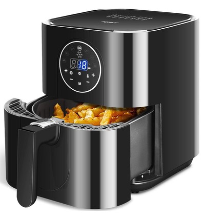 Mini Cube Airfryer - Elektronisk 1500W 3.5L Dobbelt Gryde, Sort