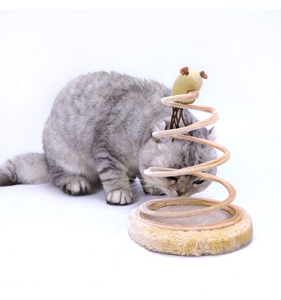 Beige Katte Kradselegetøj med legetøj- 16x16x22 cm
