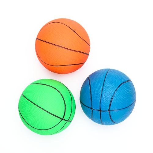 Fluorescerende Gummiskum Basketball D7.2 cm - Orange/Grøn/Blå