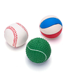 Latex Legetøj - Grøn Tennis / Hvid Tennis / Trifarvet Basketball - Ø8 cm / Ø6,5 cm / Ø7 cm - Grøn / Hvid / Blå