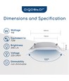 LED Indbygningsspot, 9W 3000K - Hul mål: 118-128mm 6 stk.