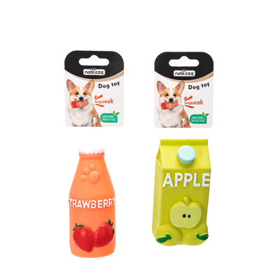 Nobleza Exklusivt Hundlegetøj - Æblejuice & Jordbærjuice Flasker - L12cm*B6.5cm / L12cm*B6cm