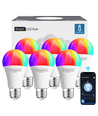 WiFi Smart LED-pære A60, Stor Spredning, E27, 9W, RGB+CCT, 6 stk