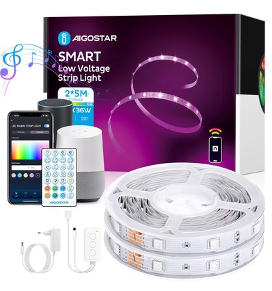 WB Wifi Smart LED RGB Strip - 2x5M med 28-Knaps Fjernbetjening & 3-Tast Styringsboks, 36W