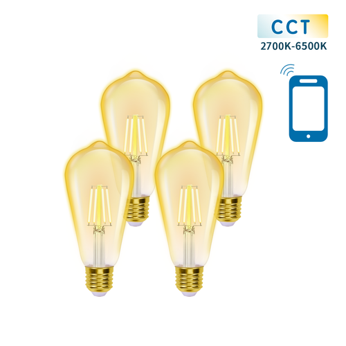 Smart LED Filament pære ST64 - E27 6W CCT/Amber - 4-pak