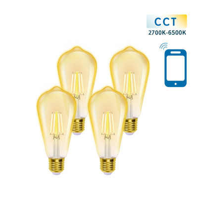 Smart LED Filament pære ST64 - E27 6W CCT/Amber - 4-pak