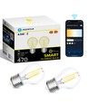 Smart LED Filament pære G45 - E27 4,5W CCT Klar - Dobbelt Pakke