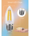 Smart LED Filament pære C35 - E27 4.5W CCT/Klar - Dobbelt Pakke