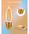 Smart LED Filament pære C35 - E27 4.5W CCT/Amber - Dobbelt Pakke