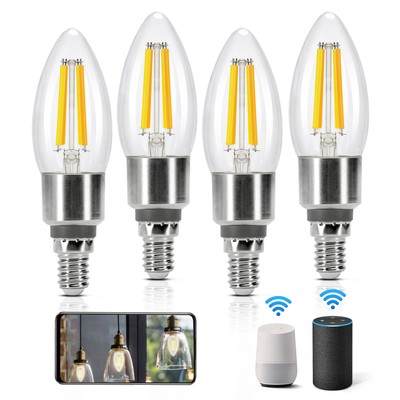 Smart LED Filament pære C35 E14 4.5W CCT Klar - 4 stk - Kulør : CCT (Varm til Kold Hvid)