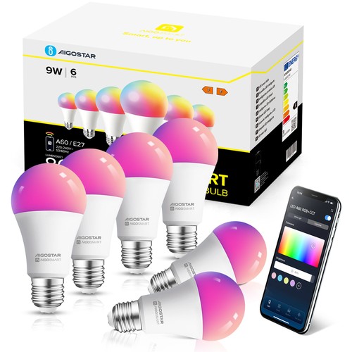 WB Smart LED-Pære A60 E27 9W RGB+CCT, 6 Stk