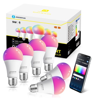 WB Smart LED-Pære A60 E27 9W RGB+CCT, 6 Stk