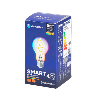 Bluetooth Mesh Smart Filament A60 E27 4.9W RGBW, Klar