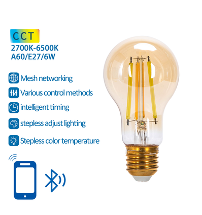 Bluetooth Mesh Smart Filament A60 E27 6W CCT Amber
