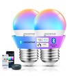 Bluetooth Mesh Smart LED Pære G45 E27 6.5W RGB+CCT - Fjernbetjening - 2 stk.