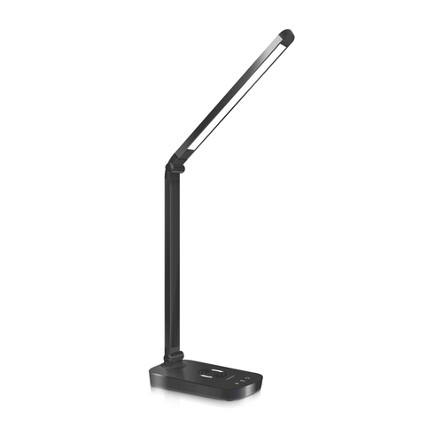 LED Bordlampe Light11 - Sort, 5W, 6400K (Touchdæmpning, USB-opladningsstik & Trådløs Mobilopladning)