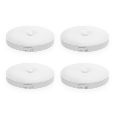 LED Natlys med PIR Sensor - Rund, 0,5W, 6500K - USB-opladning & Magnetisk Absorption - TÆND/SLUK, 4 stk. - Kulør : Kold