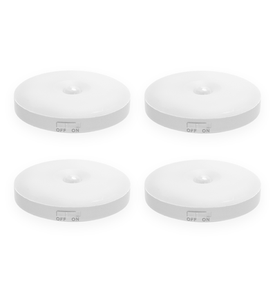 LED Natlys med PIR Sensor - Rund, 0,5W, 6500K - USB-opladning & Magnetisk Absorption - TÆND/SLUK, 4 stk.