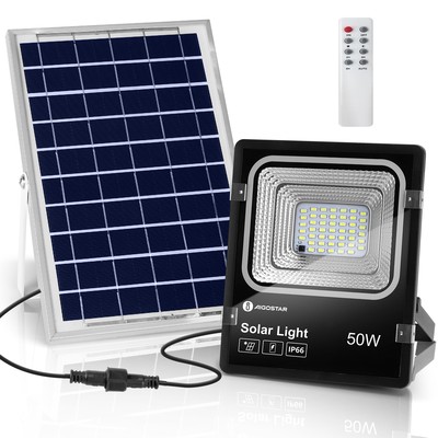 Billede af LED Projektør med Solpanel - 50W, 6500K - Kulør : Kold