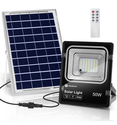 LED projektør med Solpanel - 50W, 6500K