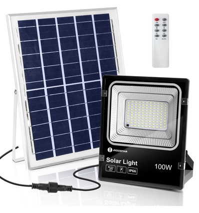 LED Projektør med Solpanel - 100W, 6500K