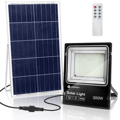 Billede af Solcelle LED Projektør - 300W - 6500K med solcellepanel - Kulør : Kold