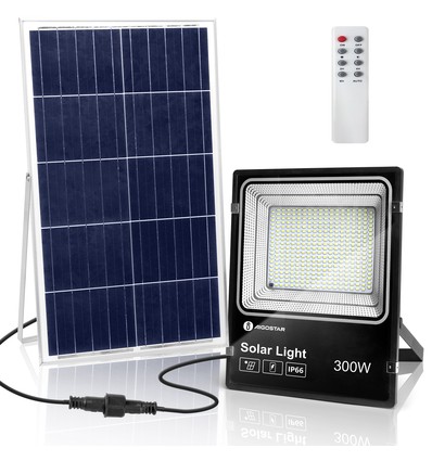 Solcelle LED Projektør - 300W - 6500K med solcellepanel