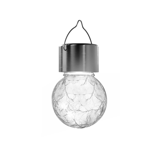 LED hængelampe - krakeleret glas, Rustfrit Stål 6500K, solcelle