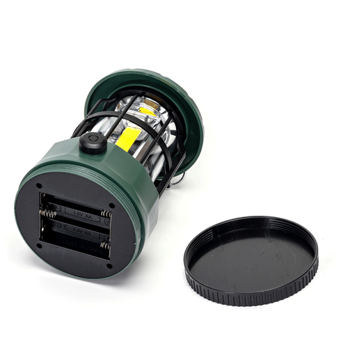 LED-02 Grøn Plast Campinglampe med Krog & Drejedæmpning - 3xAA Batterier