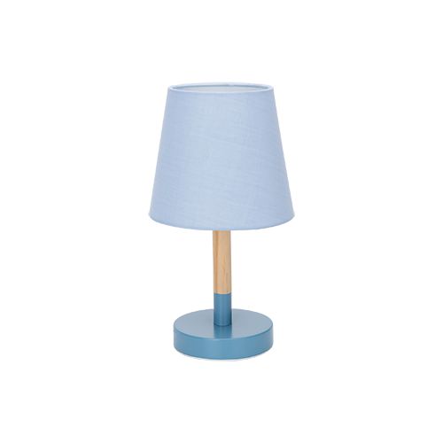 Træ Bordlampe E14 25W - Dobbelt Pakke med Blå Lampeskærm og Fod