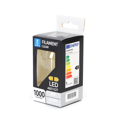 LED Filament pære A60, E27 - 8W, 6500K, Klar