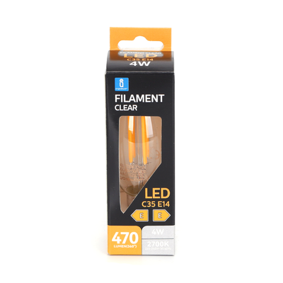 LED Filament pære C35 E14 - 4W 2700K Klar - Kulør : Varm