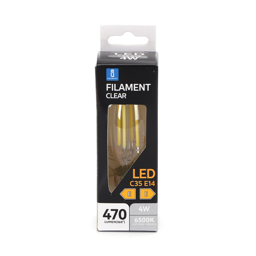 LED Filament pære C35 E14 4W - 6500K Klar