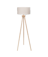 E27 Trægulvlampe med 28cm Beige Lampeskærm og Brun Base