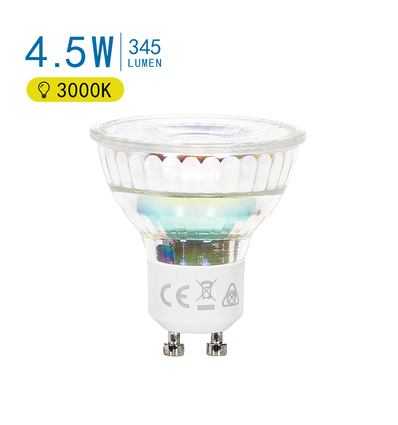 LED A5 GU10 COB 4.5W 3000K Glas