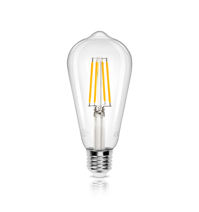 LED Filament pære ST64 E27 8W, 2700K, Klar - 6 stk