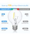 LED Filament pære G80, E27 - 6W, 6500K, Klar - 4 stk.