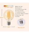 LED Filament pære G80 E27 4W - 2200K Amber - Pakke med 4 stk.