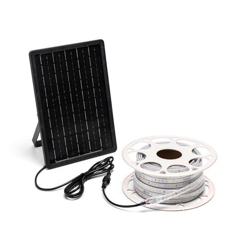 LED Solcelle Strip - Solcelledrevet, Separerbare Enheder, 12 Meter Ledning (2m+10m), 100W, 2700K